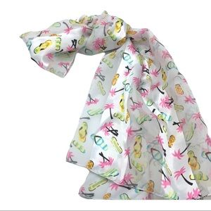 Space Age vintage flip flops and palm tree print long silky  scarf #G8